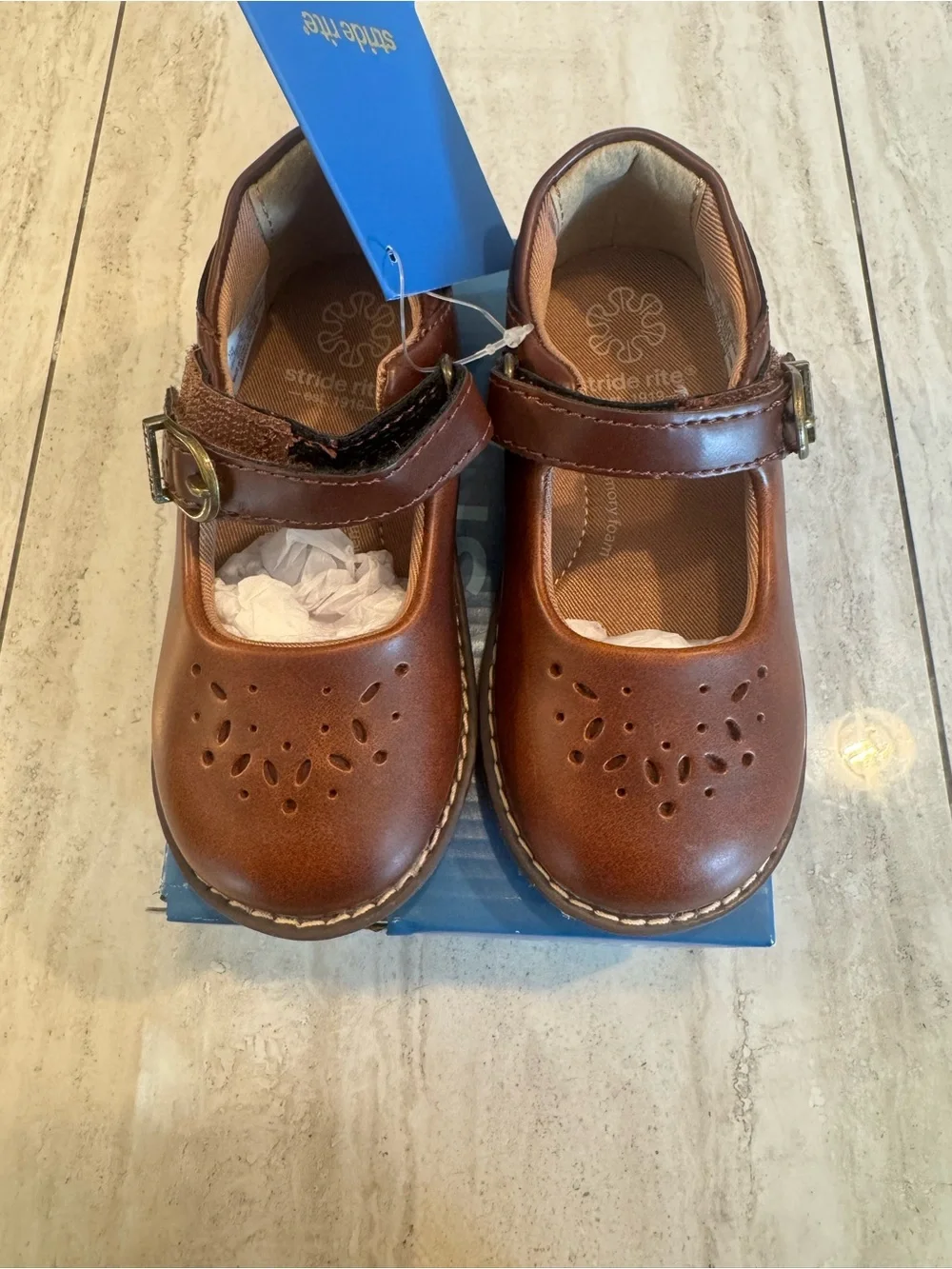 Stride Rite Girls Brown Leather Mary Jane with Buckle